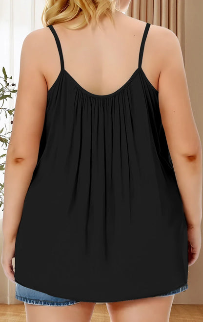 Plus Size Ruched Cami Vest Top - Soft Stretch Sleeveless Crew Neck Polyester Shirt with Comfortable Everyday Fit