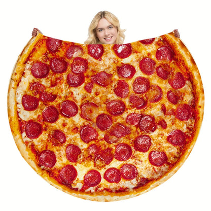 Warm Pizza Plush Blanket - Super Soft Round Throw Blanket for Bed Sofa Camping Winter Decor and Cozy Home Use