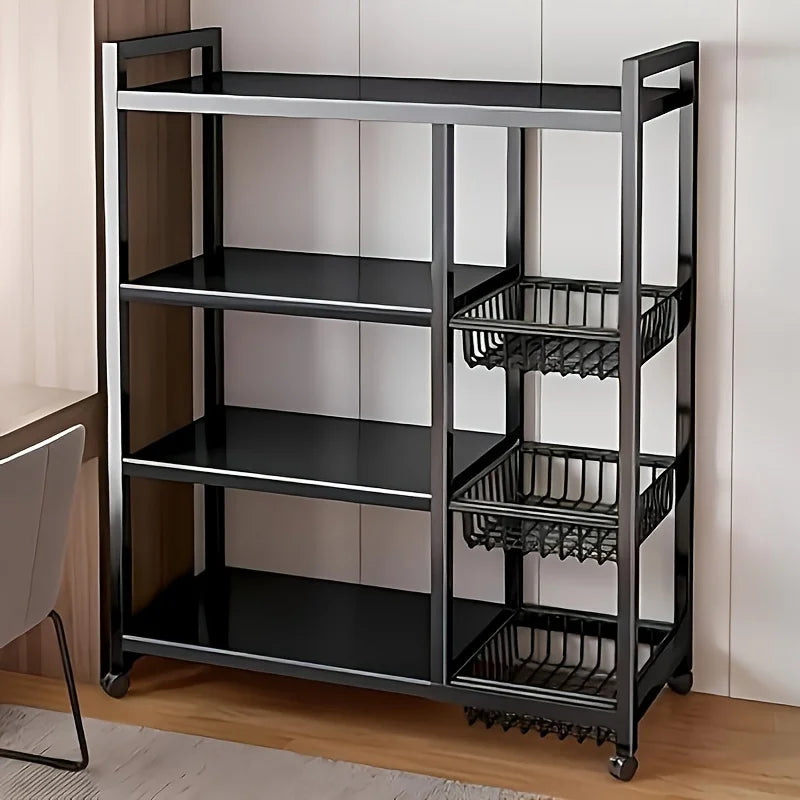 Heavy-Duty 4-Tier Metal Mesh Basket Rack — Rolling Storage Organizer with Locking Wheels for Kitchen & Restaurant Vegetables
