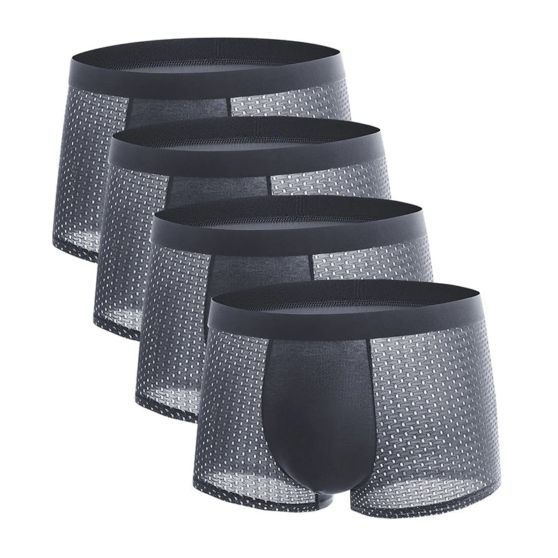 Men’s Ice Silk Mesh Boxer Shorts (4-Pack) – Plus Size Breathable Summer Underwear, Soft Solid Sexy Cooling Men’s Boxers Briefs Set