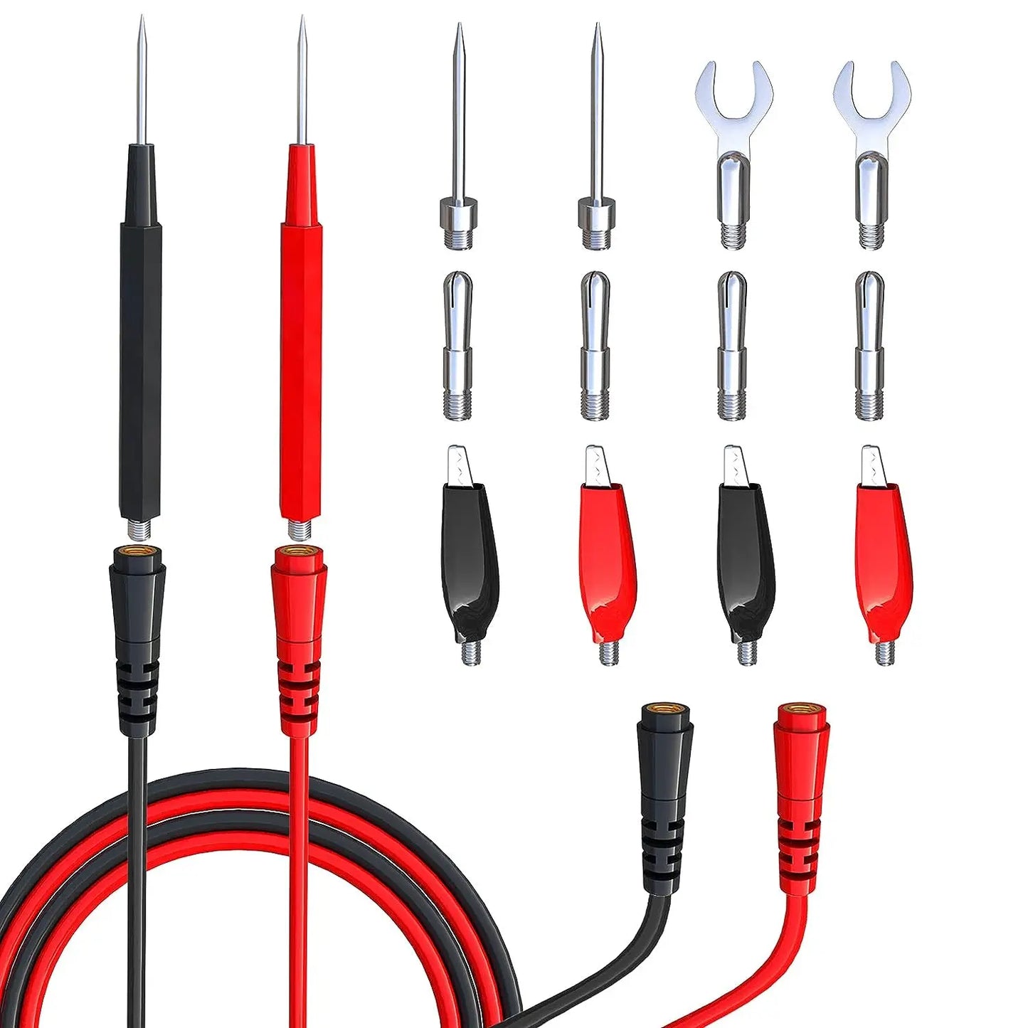 16PCS Multimeter Test Lead Kit - Replacement Wires with Alligator Clips, Banana Plugs and Probe Tips