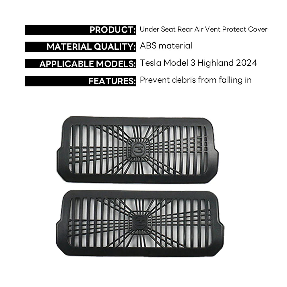 2024 Tesla Model 3 Highland Rear Air Vent Cover – Under Seat Anti-Blocking Outlet Grille Protector Accessory