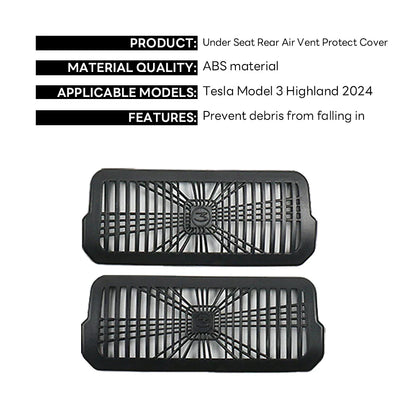 2024 Tesla Model 3 Highland Rear Air Vent Cover – Under Seat Anti-Blocking Outlet Grille Protector Accessory
