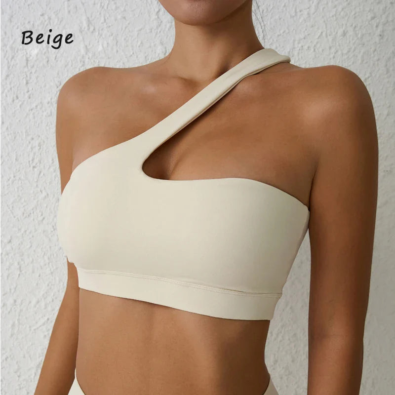 One Shoulder Sports Bra for Women – DIAS FIT JOY Sexy Yoga Fitness Training Bra with Detachable Beauty Back Design