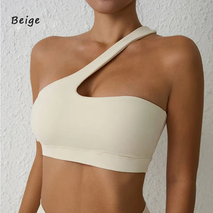 One Shoulder Sports Bra for Women – DIAS FIT JOY Sexy Yoga Fitness Training Bra with Detachable Beauty Back Design