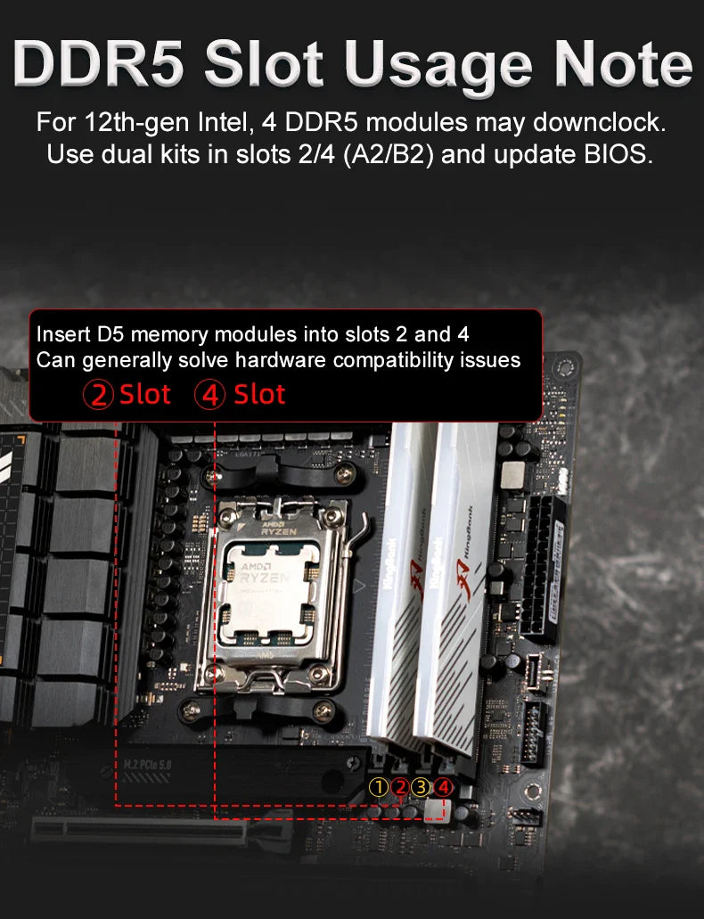 KingBank DDR5 RGB White Memory – 16GBx2/32GB 6800MHz Hynix A-Die UDIMM Dual Channel for Desktop PC
