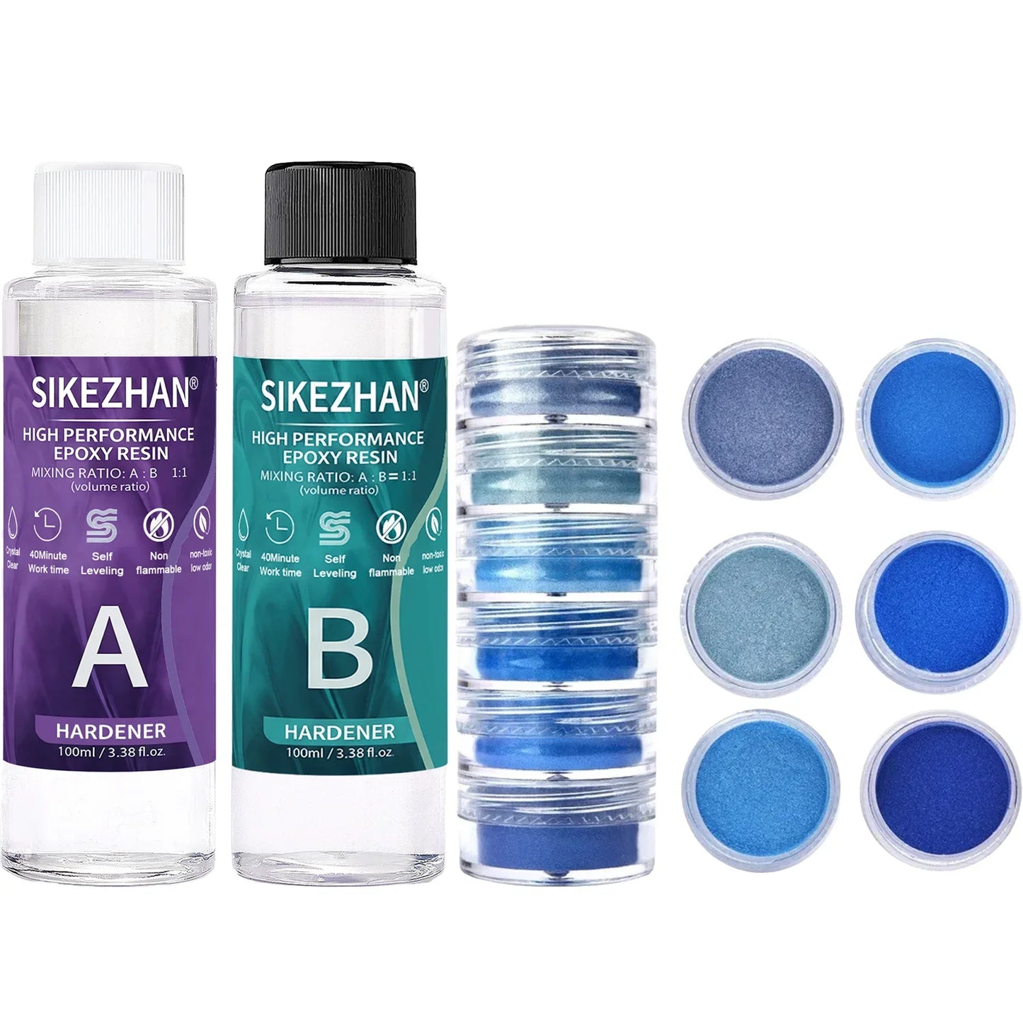 Crystal Clear Epoxy Resin Kit - AB Resin Glue with 6 Color Mica Powder for DIY Jewelry, Nail Art, Soap & Crafts