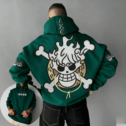 Oversized One-Piece Anime Hoodie — Unisex Cartoon Graphic Pullover Sweatshirt, Streetwear Casual Y2K Autumn Winter Fashion