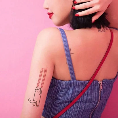 Cute Cat Temporary Tattoos - Waterproof Cartoon Kitten Fake Tattoo Stickers for Women Arm & Back Art