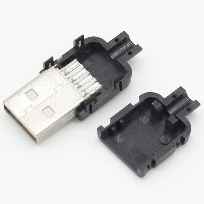 10-Pack USB 2.0 Type-A Male Connector Kit - 4 Pin Solder Assembly Plug Adapter for Data Connection