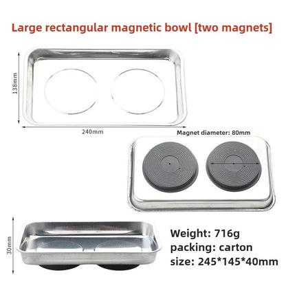 Magnetic Stainless Steel Parts Tray - Round & Square Bowl Organizer for Screws, Nuts, Bolts and Small Parts Storage