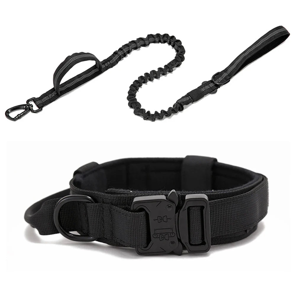 Durable Nylon Pet Dog Collar & Leash Set – Reflective Tactical Training Collar for Large Dogs