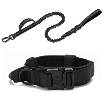 Durable Nylon Pet Dog Collar & Leash Set – Reflective Tactical Training Collar for Large Dogs