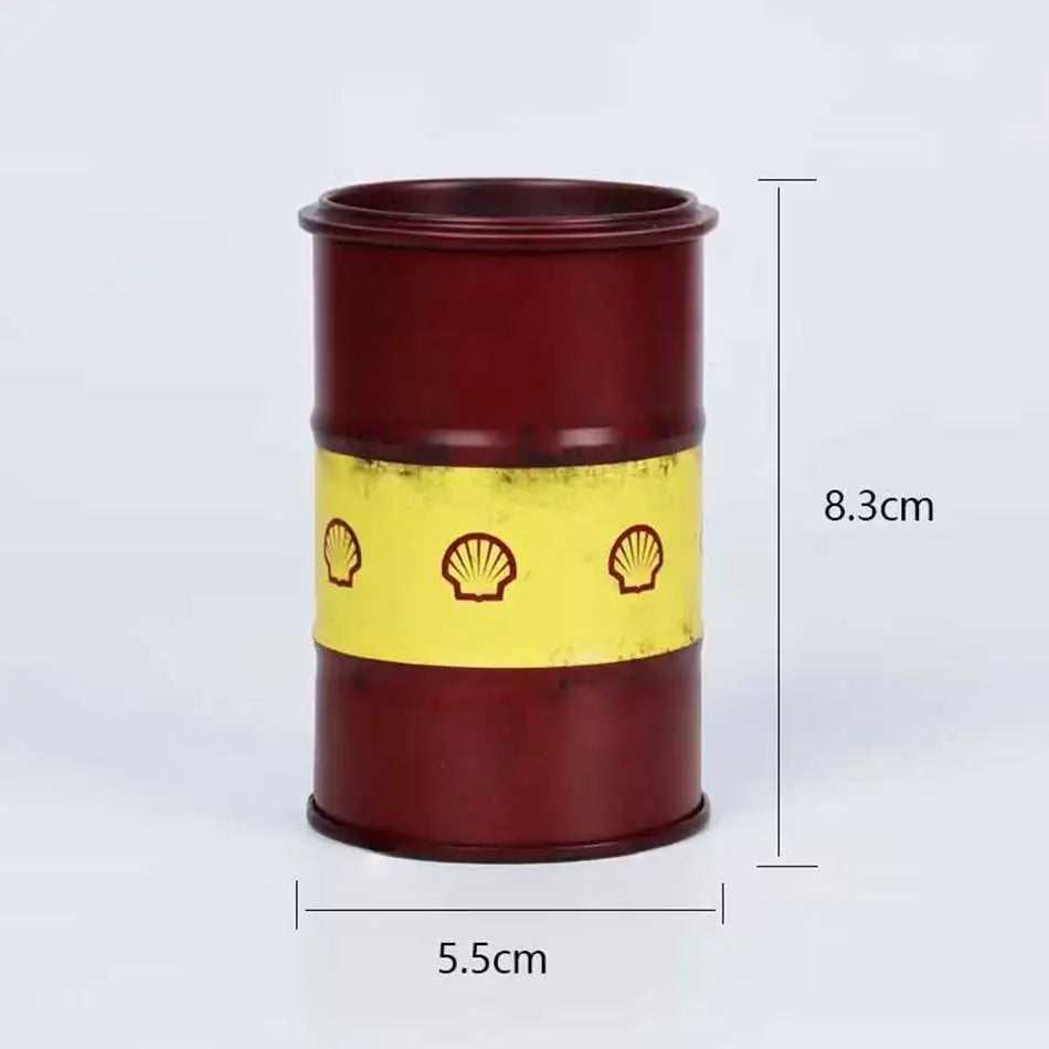Iron Mini Oil Drum Model – Chemistry Car Desktop Decoration & Storage Box War Games Scene Toy for Boys
