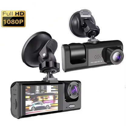 1080P 3-Channel Dash Cam - IR Night Vision, Loop Recording & 2-Inch IPS Screen DVR