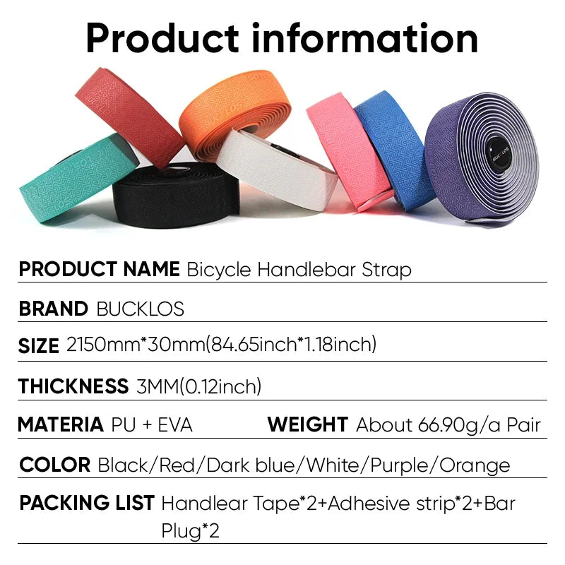 BUCKLOS Road Bike Handlebar Tape – PU Shock-Absorbing Anti-Slip Wrap with Bar End Plugs for Cycling