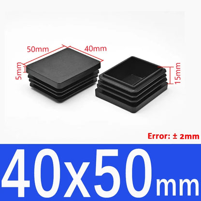 Black Square Tube End Caps - Plastic Blanking Plugs for Furniture, Tables & Chairs 10-100mm