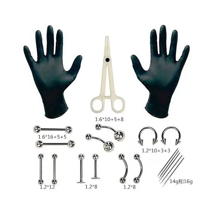 Disposable Body Piercing Tool Kit - Professional Piercing Needle & Clamp Set for Ear, Nose & Navel