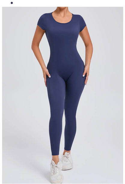 Women’s One-Piece Padded Backless Yoga Romper – Quick-Dry Workout Bodysuit & Sports Jumpsuit