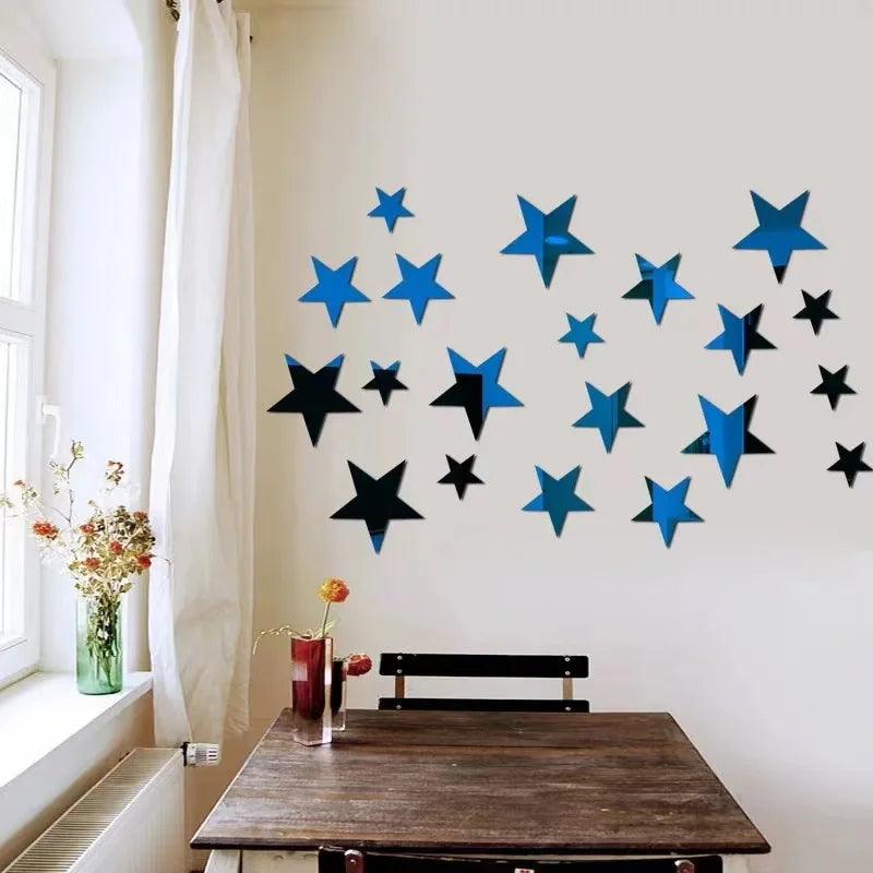 20pcs Acrylic Star Mirror Wall Stickers – Cartoon Starry Wall Decals for Kids Room, Home Decor & Cute Wall Art Murals