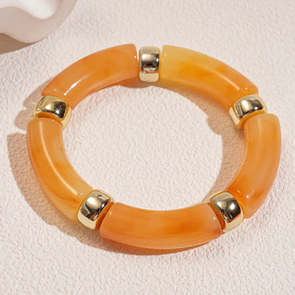 Leopard Print Bamboo Tube Acrylic Bracelets - Retro Stretch Beaded Bangles for Women & Men, Stackable Jewelry Gift