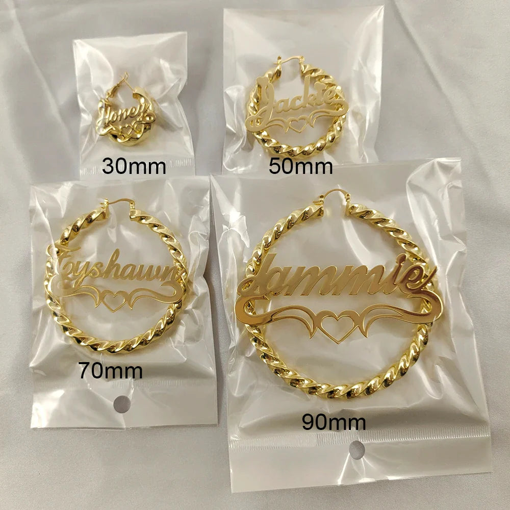 DODOAI Custom Twist Hoop Earrings – Bold Rope Earrings with Personalized Name for Women, Unique Jewelry