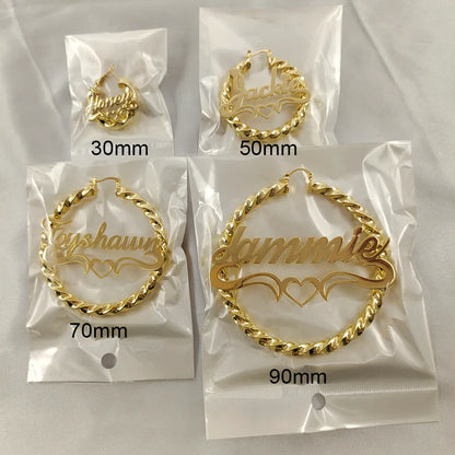 DODOAI Custom Twist Hoop Earrings – Bold Rope Earrings with Personalized Name for Women, Unique Jewelry