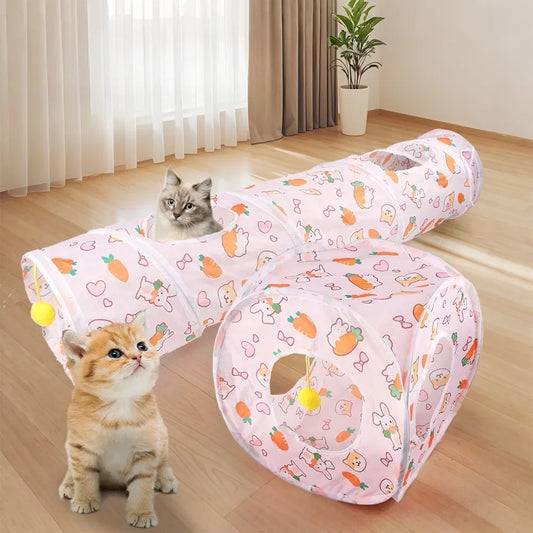 Foldable Pet Tunnel Play Tent - Carrot Design Interactive Cat & Dog Toy for Indoor Outdoor Fun
