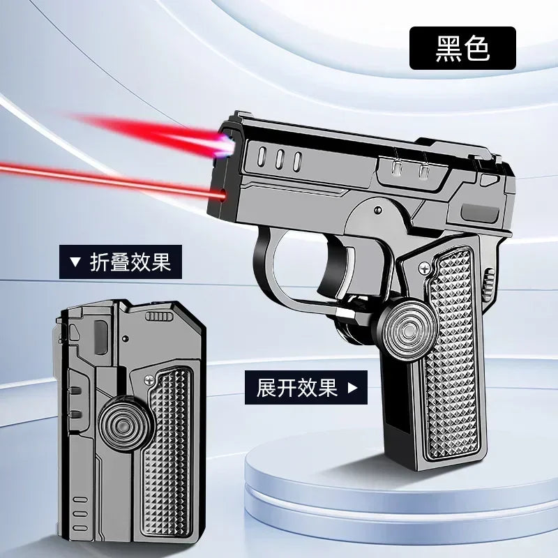 Folding Gun Style Lighter - Windproof Butane Jet Flame Metal Lighter with Laser