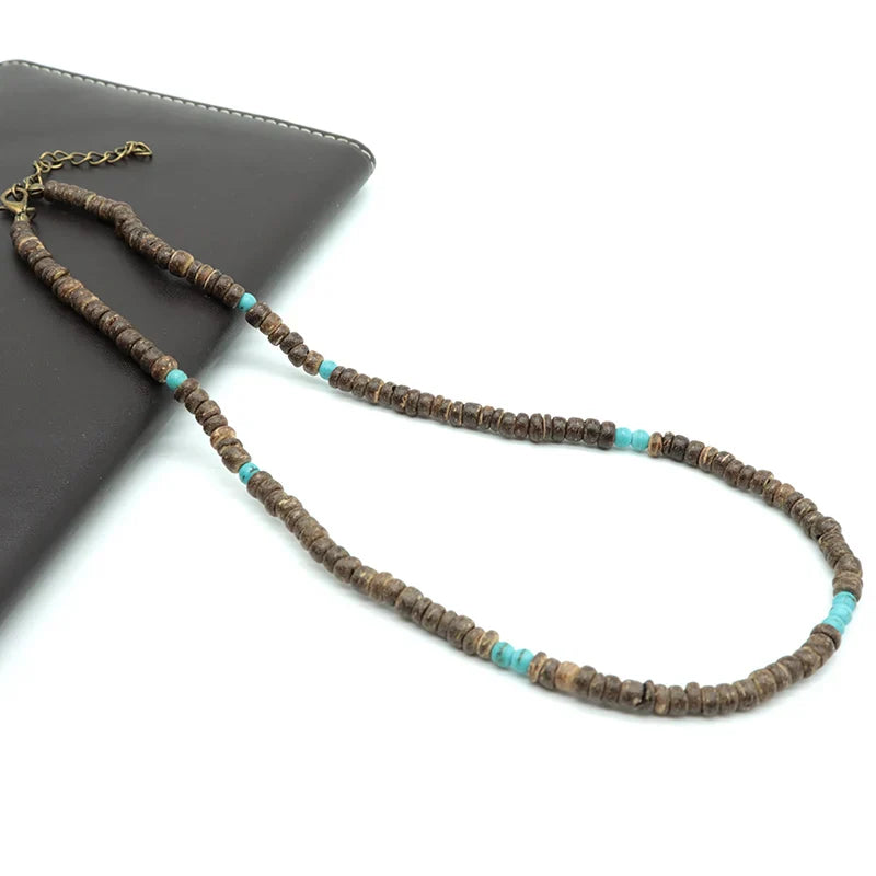 Noter Men’s Natural Coconut Beads Necklace – 19-Inch Handmade Wooden Choker for Casual Jewelry & Gifts