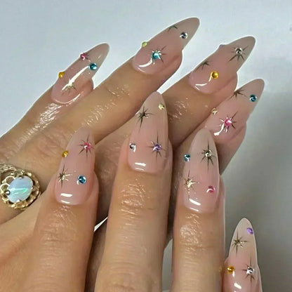 24PCS Pink Almond Press On Nails - Butterfly Ballet French Design Artificial Nail Tips for Stylish Nail Art