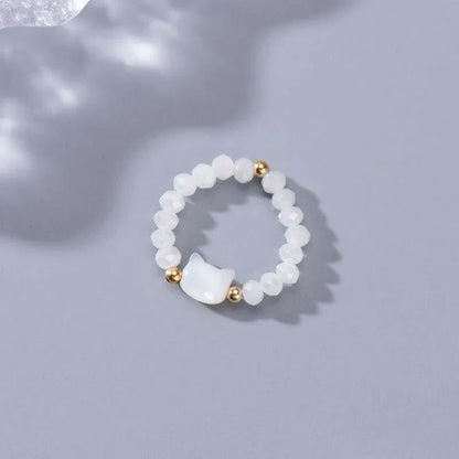 Natural Moonstone Obsidian Cat Rings - Minimalist Beaded Fidget Rings Black & White Couple Jewelry for Women & Men Party Accessories
