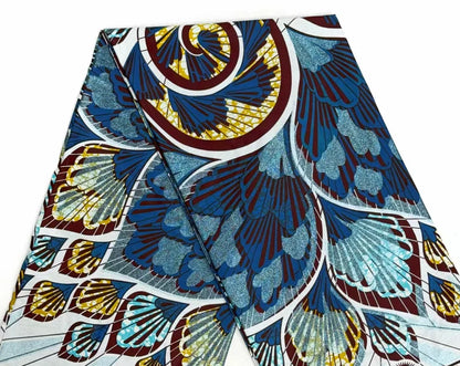 African Golden Glitter Wax Fabric - Soft Cotton Ankara Gold Print Batik 6 Yards