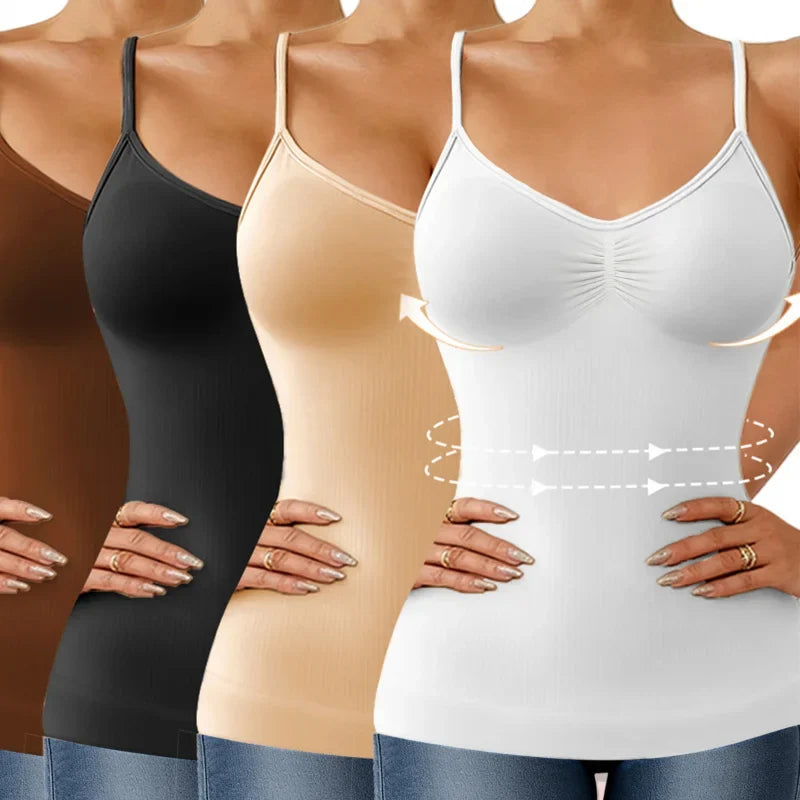 Women’s Tummy Control Shapewear Cami - Built-In Bra Slimming Tank Top Body Shaper Vest