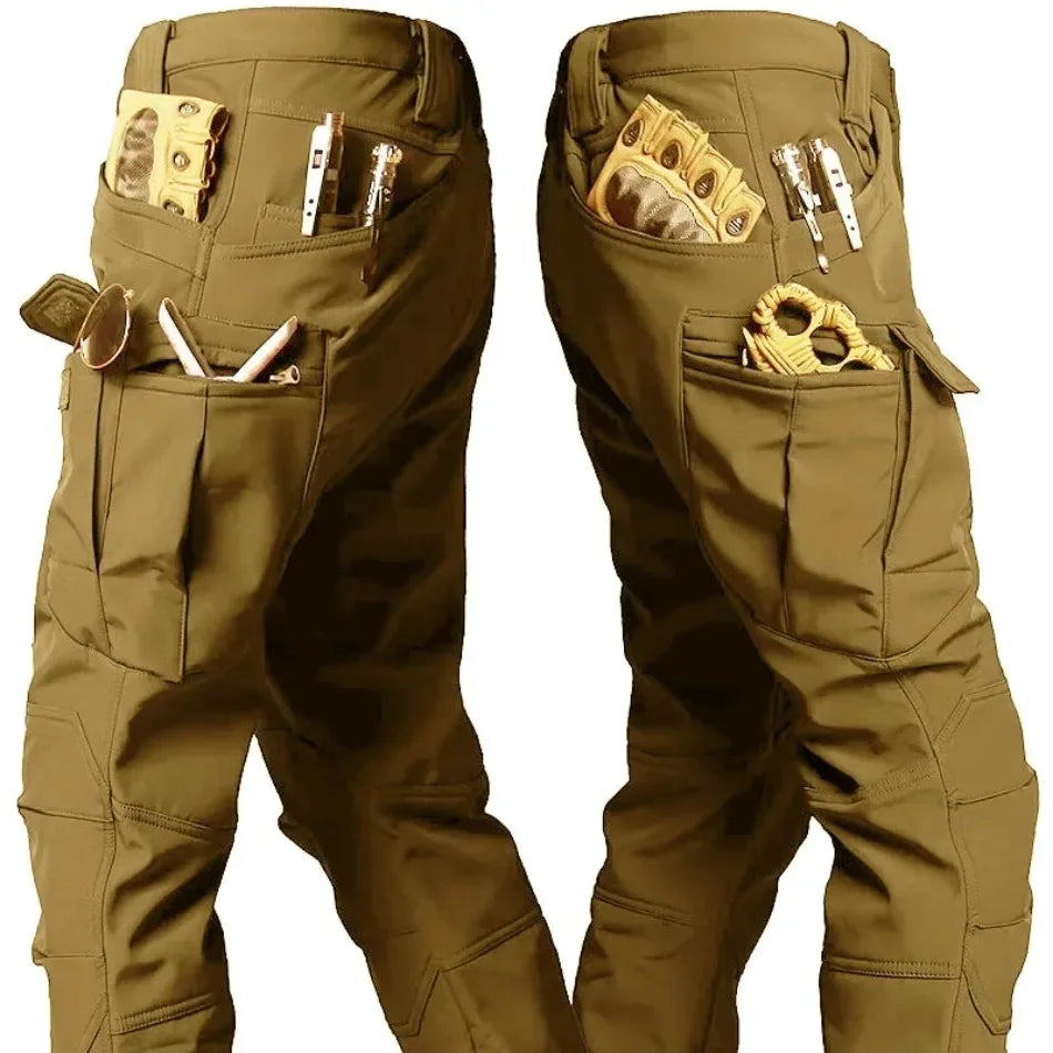 Men’s Winter Tactical Soft Shell Cargo Pants S–4XL – Windproof Waterproof Shark Skin Outdoor Multi-Pocket Combat Trousers