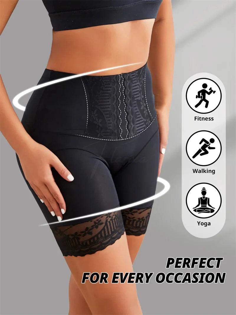 Flarixa High Waist Lace Safety Shorts – Women’s Belly Compression Shapewear Anti-Chafing Thigh Boxer Shorts