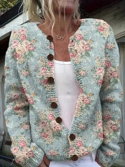 Women’s 3D Print Knitted Cardigan - Autumn Winter Vintage Thin Sweater Casual Fashion Knit Top
