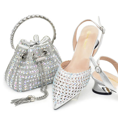 Women’s Gold Rhinestone Shoe & Bag Set - Elegant Wedding & Party Fashion Accessories