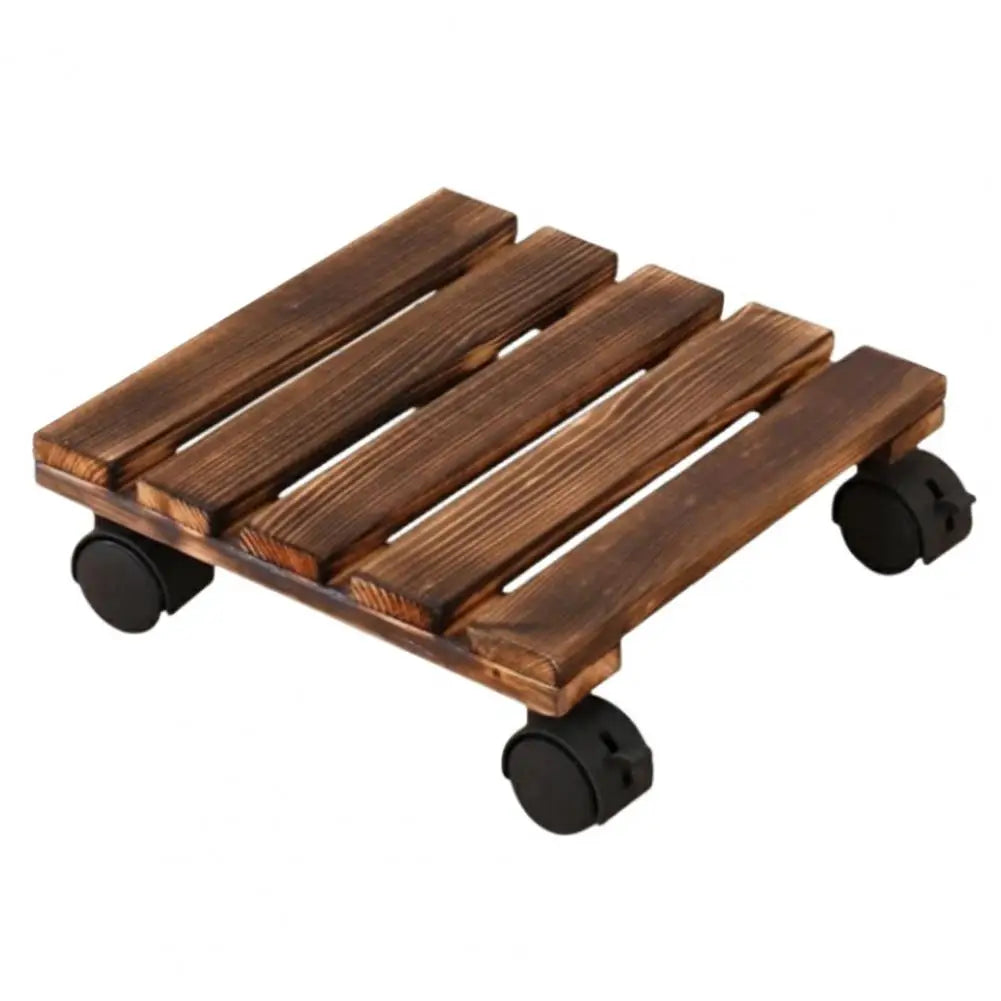 Wooden Rolling Plant Stand - Thick Flower Pot Holder with Universal Wheels for Bonsai & Indoor Garden Decor