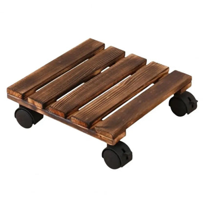Wooden Rolling Plant Stand - Thick Flower Pot Holder with Universal Wheels for Bonsai & Indoor Garden Decor