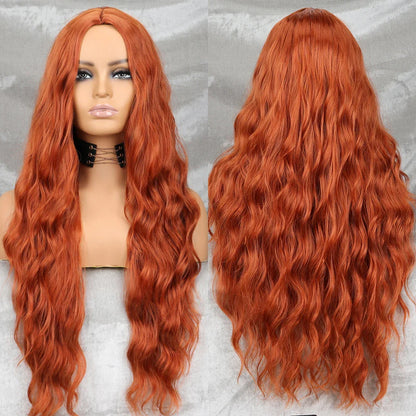 Long Wavy Green Synthetic Wig – Heat-Resistant Women's Cosplay, Party, Lolita Style, Half Part, Red/Black/Pink
