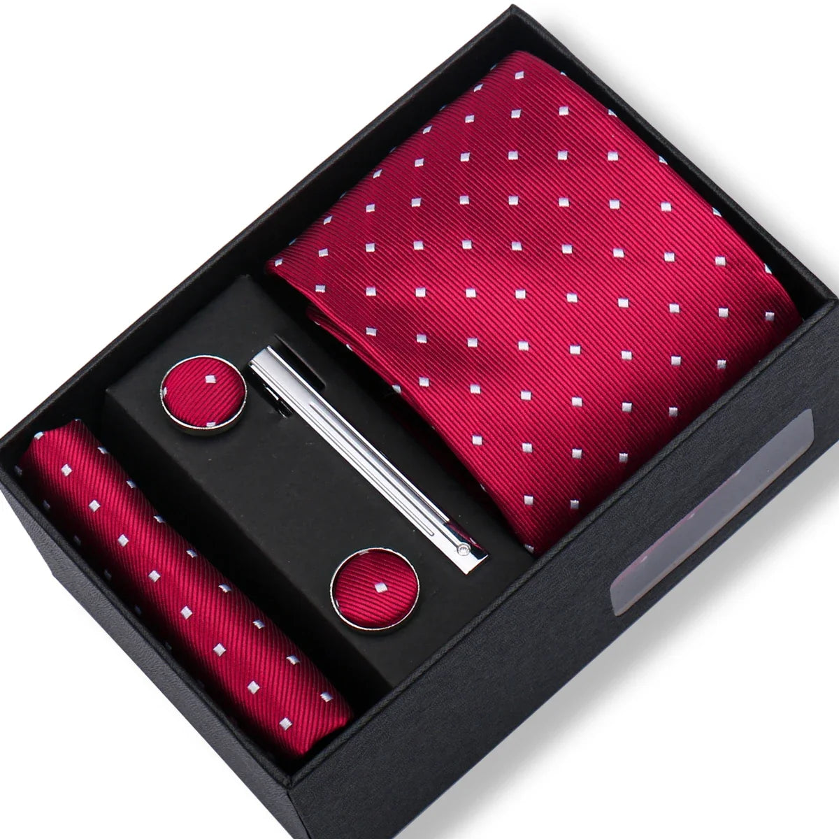 Men’s Green Tie Gift Box Set - Premium Business Necktie with Hanky, Cufflinks & Tie Clip for Wedding Formal Wear