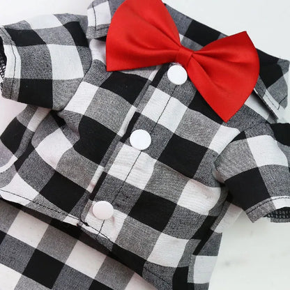 Bowtie Dog T-Shirts – Classical Plaid Thin Breathable Summer Clothes for Small to Large Dogs, Puppy Pet Cat Vest for Chihuahuas, Yorkies