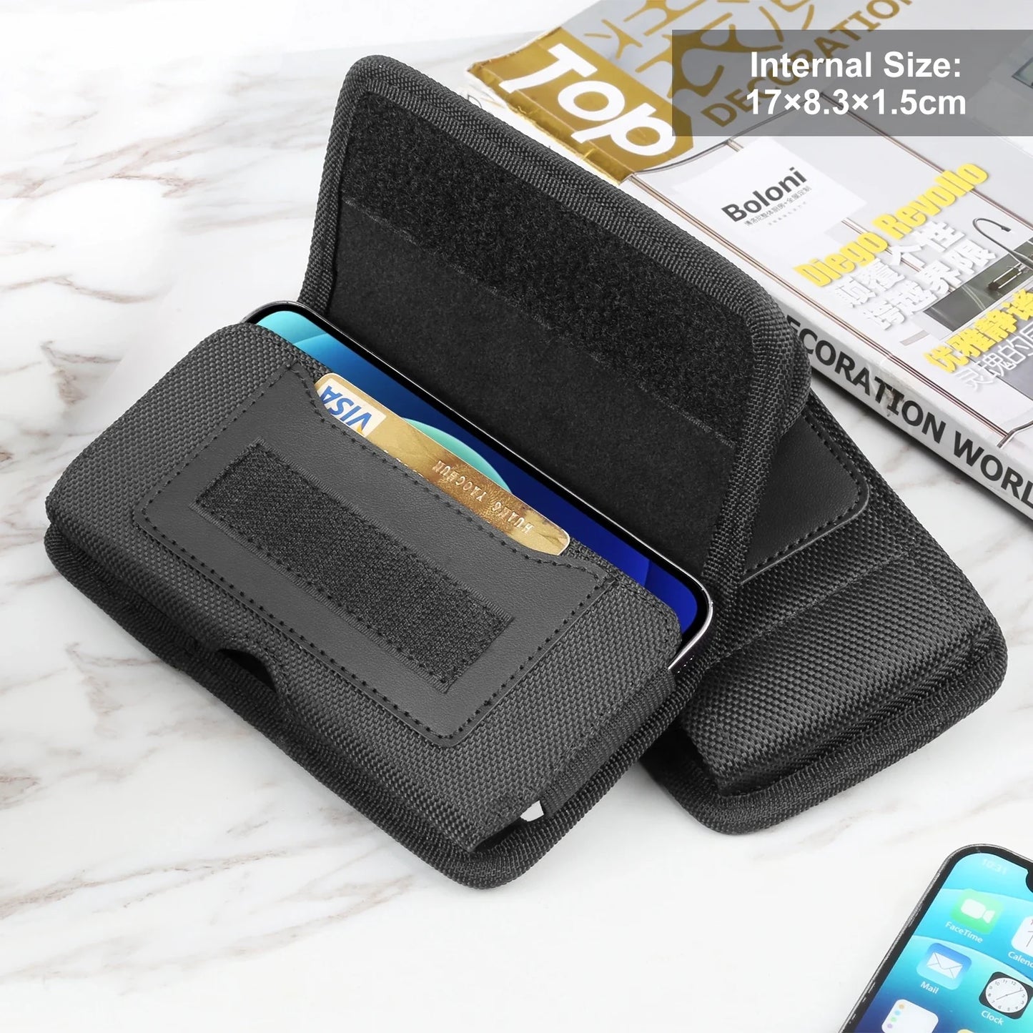 HAWEEL 6.1-6.8 Inch Nylon Cloth Phone Belt Clip – Horizontal Carrying Pouch with Card Slot, Phone Belt Bag