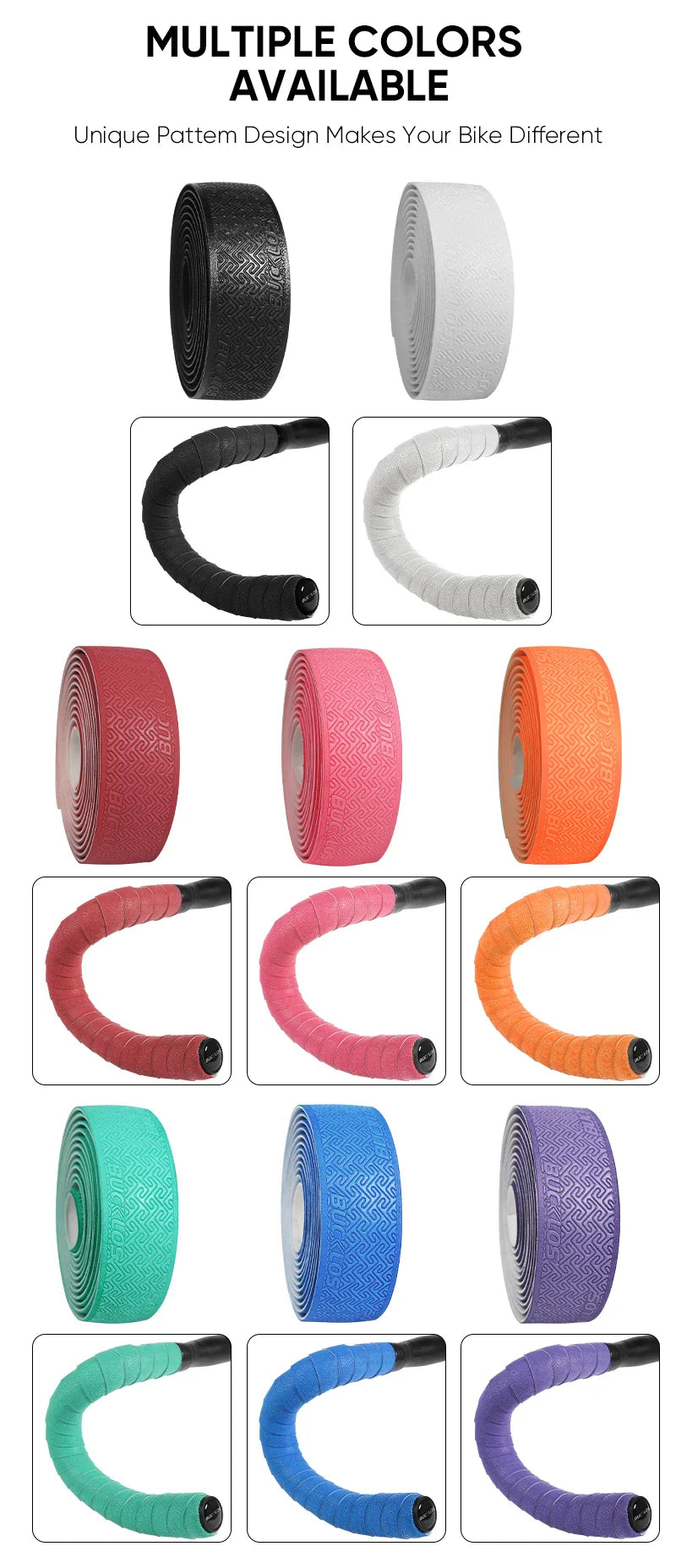 BUCKLOS Road Bike Handlebar Tape – PU Shock-Absorbing Anti-Slip Wrap with Bar End Plugs for Cycling