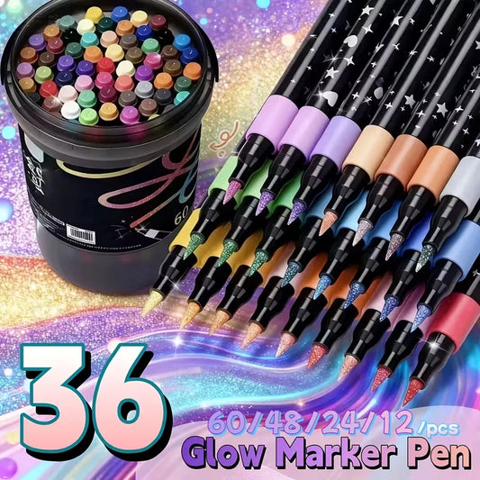 Dual Tip Glitter Art Markers - 24/48/72/96 Color Metallic Paint Pens for DIY Crafts, Posters, Birthday Cards & Albums
