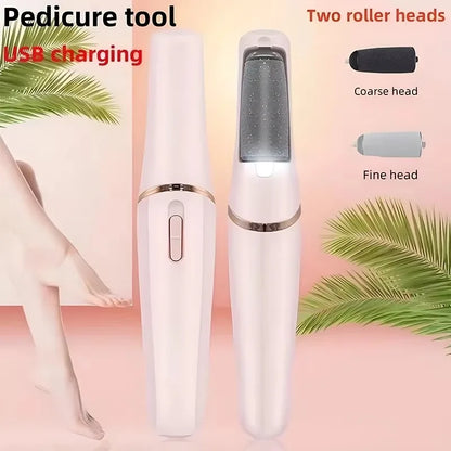 Rechargeable Electric Foot Grinder - USB Pedicure Tool With 2 Roller Heads For Dead Skin Removal