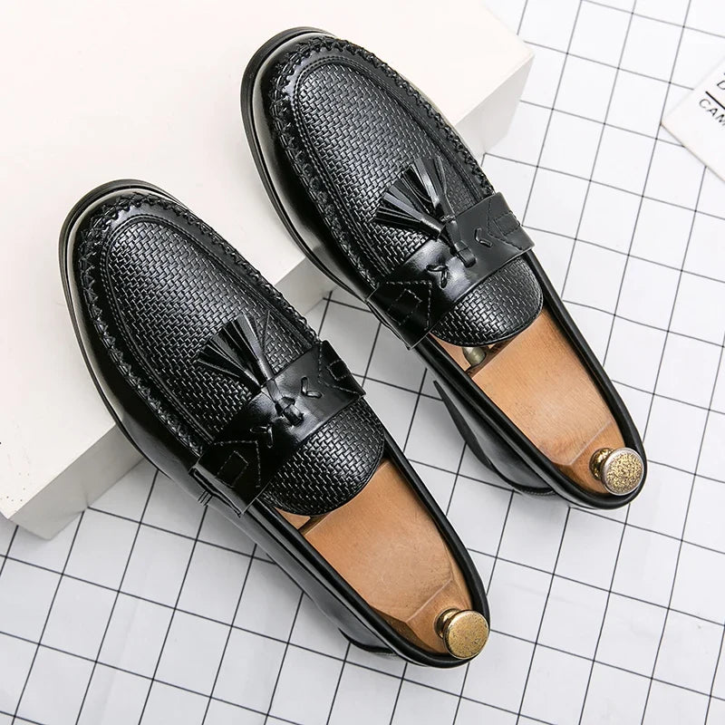 Men’s Leather Brogue Dress Shoes - Casual Business Tassel Loafers for Wedding & Party