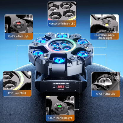 Yiflamefly 150W Moving Head DJ Light - RGBW 6-Arm DMX512 Stage Lighting Effect for Events & Parties
