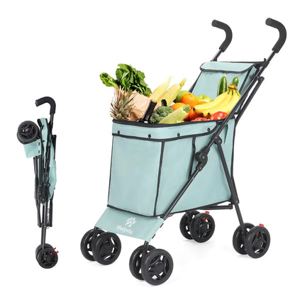 Foldable Utility Shopping Cart - Lightweight Portable Trolley for Market, Picnic & Pet Transport
